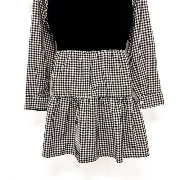 Gingham Plaid Collared Ruffle Shirt Dress Long Sleeve Black White Small 4 - Picture 6 of 8